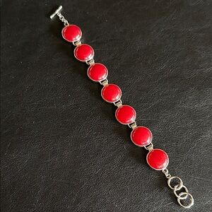 Red Cornelian Round Cabochon Link Bracelet